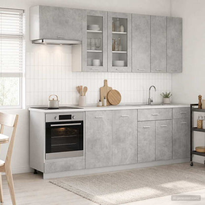 vidaXL Kitchen Unit LYON 8 pcs Concrete Grey Engineered Wood
