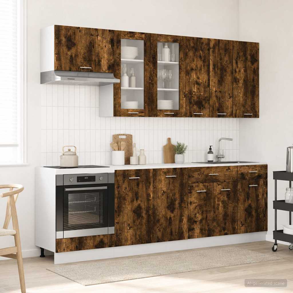 vidaXL Kitchen Unit LYON 8 pcs Smoked Oak Engineered Wood