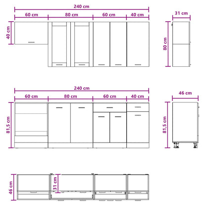 vidaXL Kitchen Unit LYON 8 pcs Smoked Oak Engineered Wood