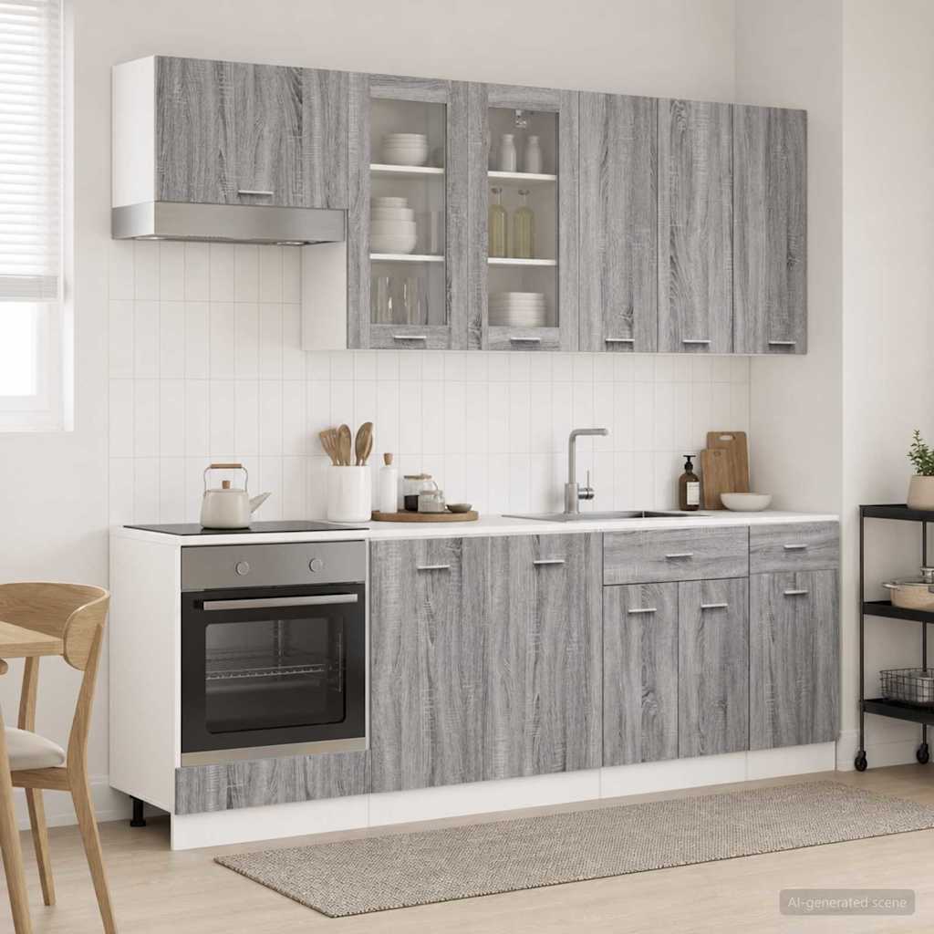 vidaXL Kitchen Unit LYON 8 pcs Grey Sonoma Engineered Wood