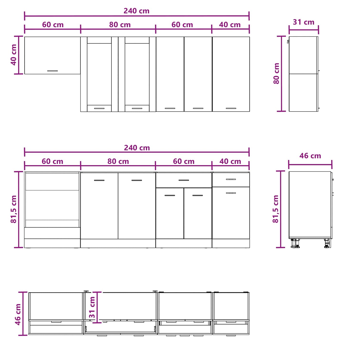 vidaXL Kitchen Unit LYON 8 pcs Old Wood Engineered Wood