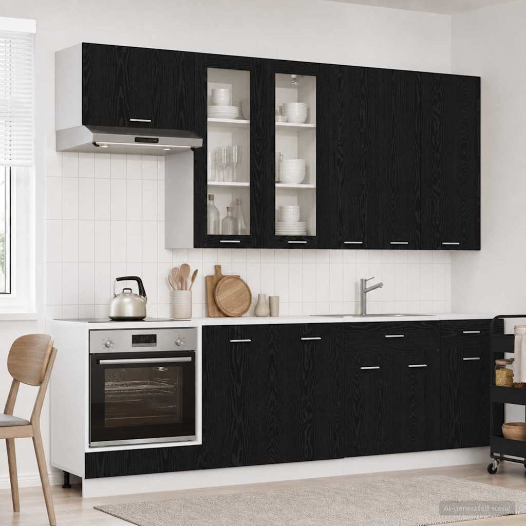 vidaXL Kitchen Unit LYON 8 pcs Black Oak Engineered Wood