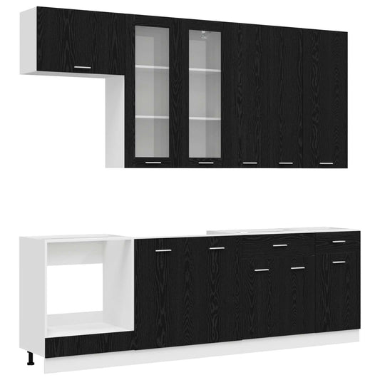 vidaXL Kitchen Unit LYON 8 pcs Black Oak Engineered Wood