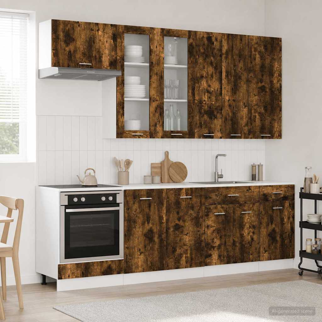 vidaXL Kitchen Unit LYON 8 pcs Smoked Oak Engineered Wood