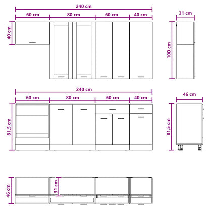 vidaXL Kitchen Unit LYON 8 pcs Artisan Oak Engineered Wood