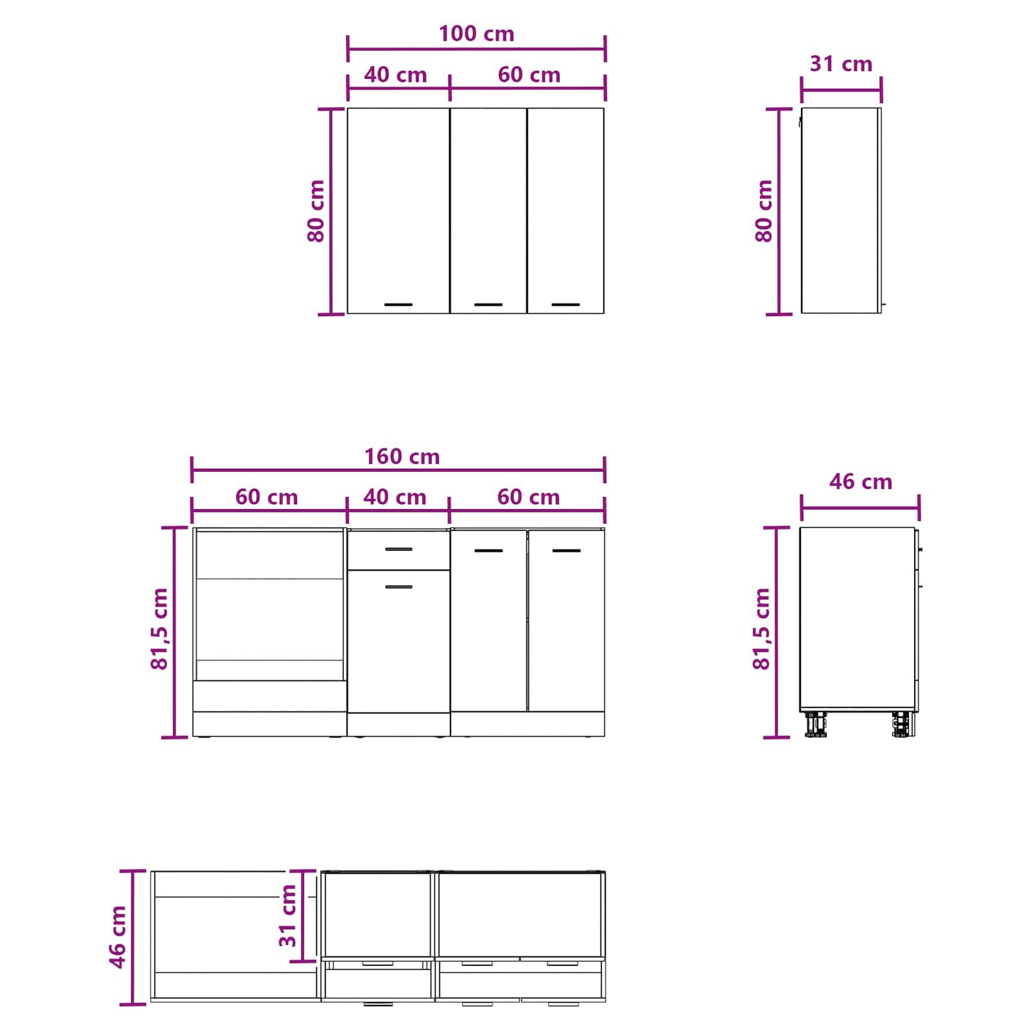 vidaXL Kitchen Unit LYON 5 pcs White Engineered Wood