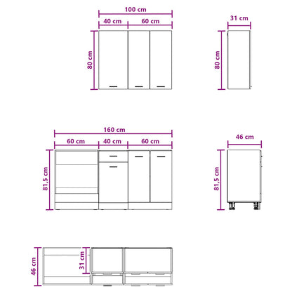 vidaXL Kitchen Unit LYON 5 pcs White Engineered Wood