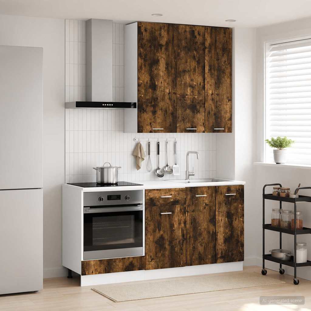 vidaXL Kitchen Unit LYON 5 pcs Smoked Oak Engineered Wood