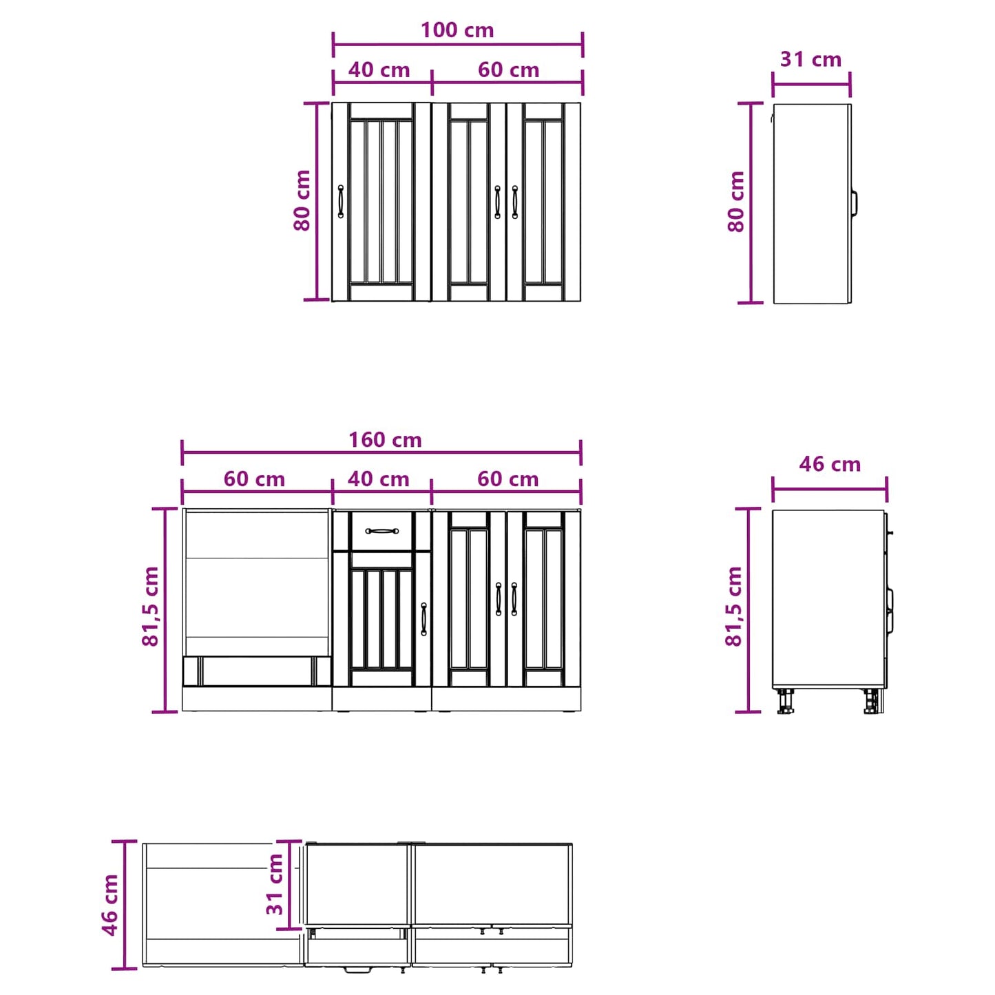 vidaXL Kitchen Unit LUCCA 5 pcs White Engineered Wood