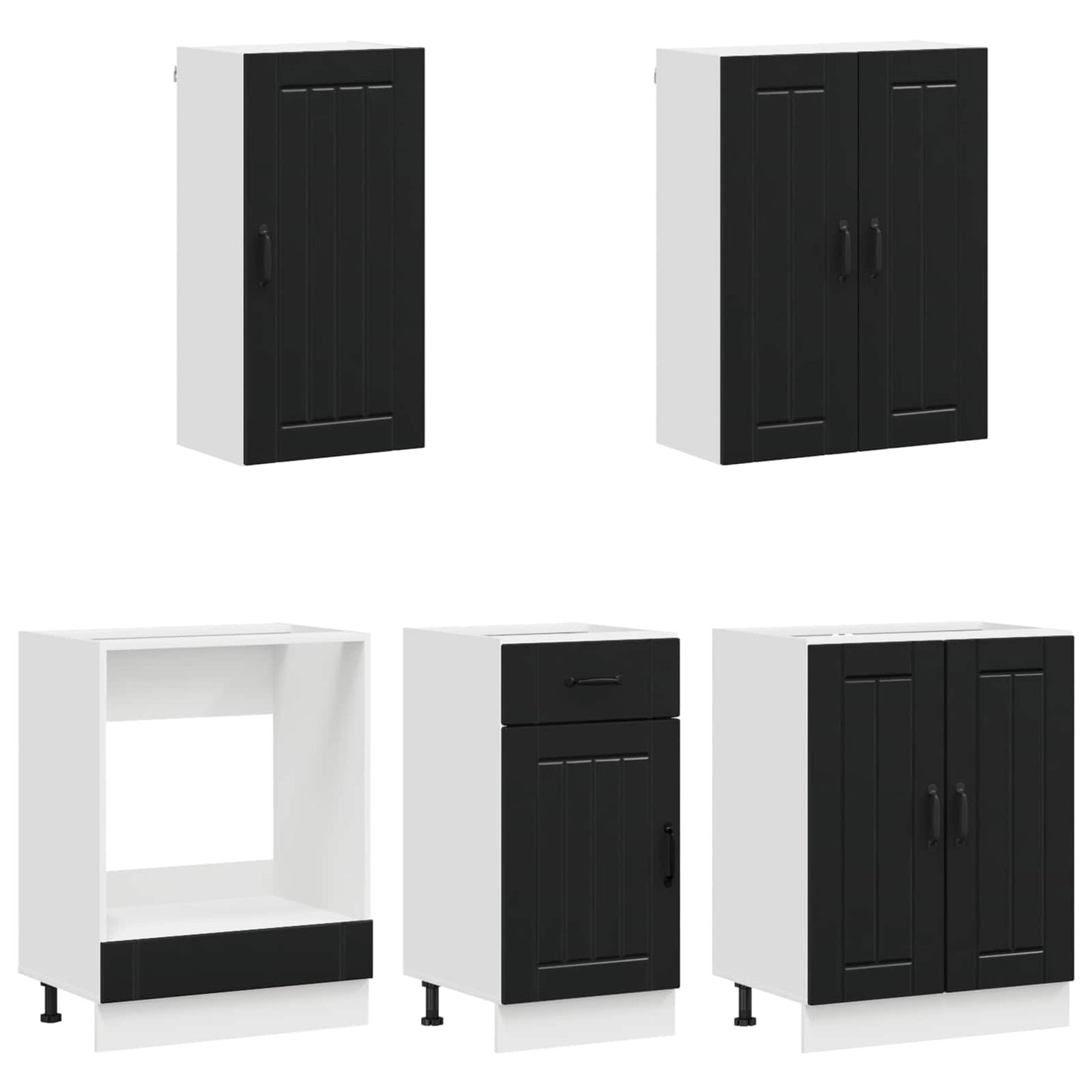 vidaXL Kitchen Unit LUCCA 5 pcs Black Engineered Wood