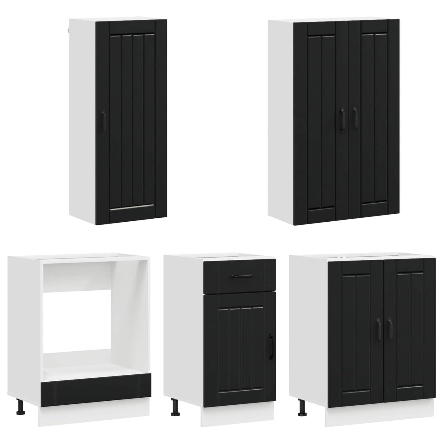 vidaXL Kitchen Unit LUCCA 5 pcs Black Engineered Wood