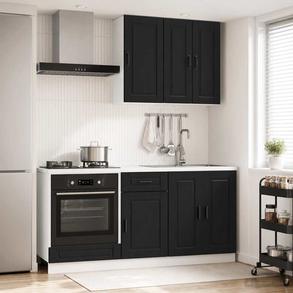 vidaXL Kitchen Unit PORTO 5 pcs Black Engineered Wood