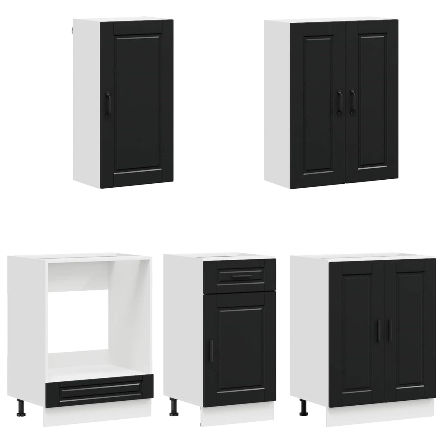 vidaXL Kitchen Unit PORTO 5 pcs Black Engineered Wood