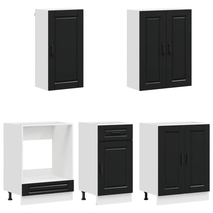 vidaXL Kitchen Unit PORTO 5 pcs Black Engineered Wood