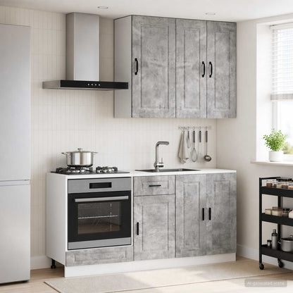 vidaXL Kitchen Unit PORTO 5 pcs Concrete Grey Engineered Wood
