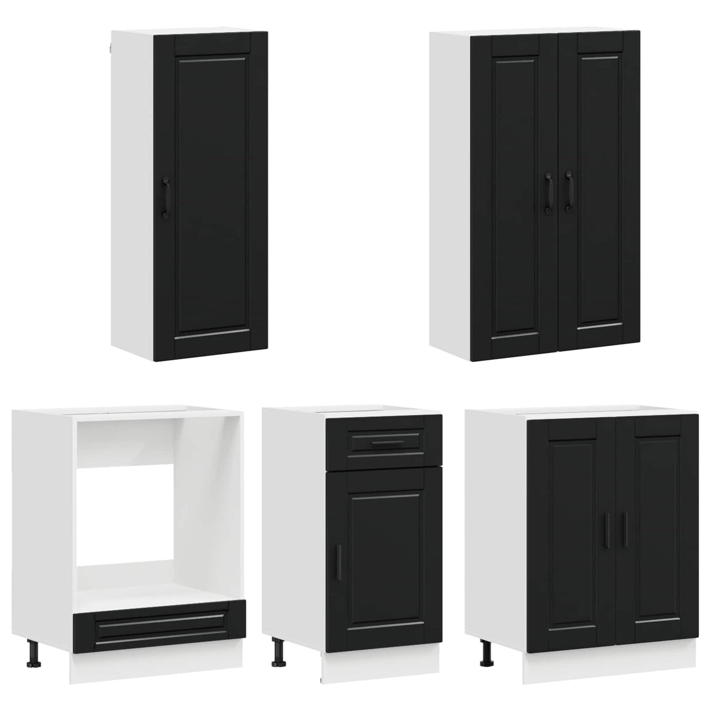vidaXL Kitchen Unit PORTO 5 pcs Black Engineered Wood