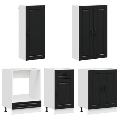 vidaXL Kitchen Unit PORTO 5 pcs Black Engineered Wood
