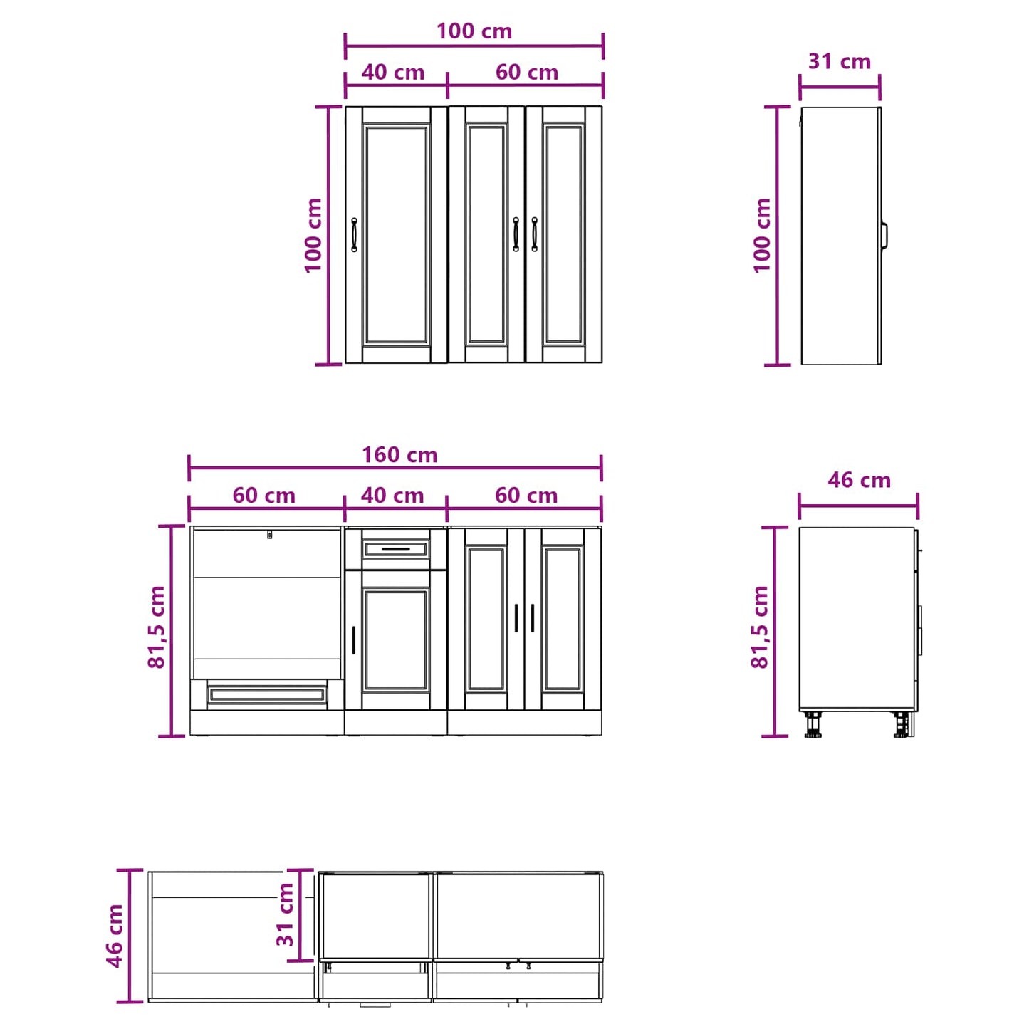 vidaXL Kitchen Unit PORTO 5 pcs Black Engineered Wood