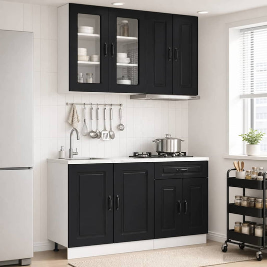 vidaXL Kitchen Unit KALMAR 4 pcs Black Engineered Wood