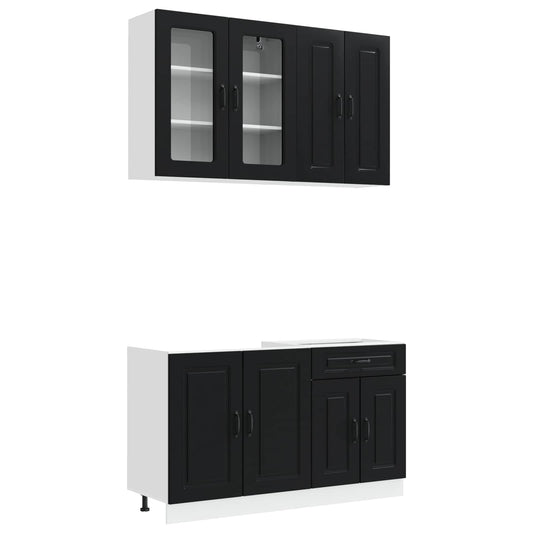 vidaXL Kitchen Unit KALMAR 4 pcs Black Engineered Wood