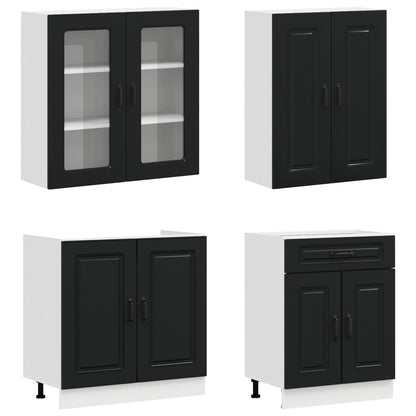 vidaXL Kitchen Unit KALMAR 4 pcs Black Engineered Wood