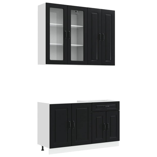 vidaXL Kitchen Unit KALMAR 4 pcs Black Engineered Wood