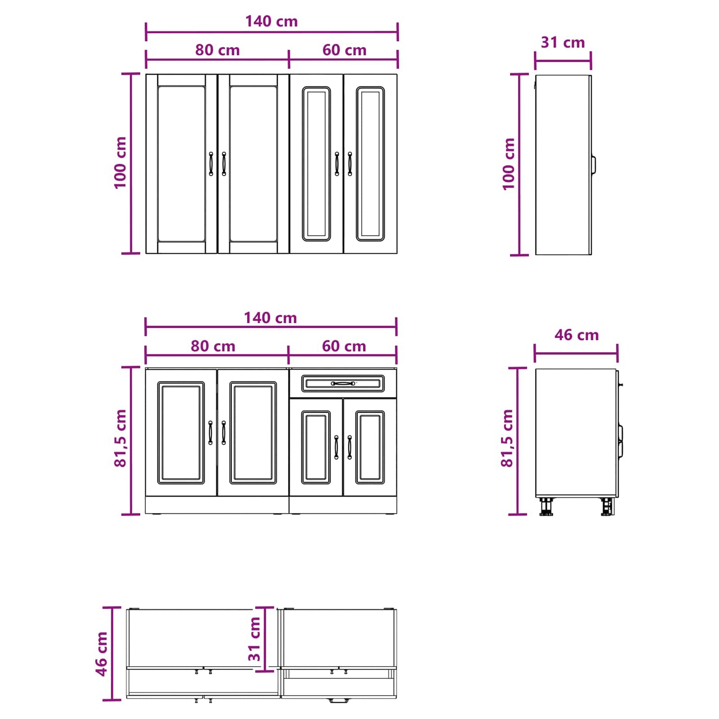 vidaXL Kitchen Unit KALMAR 4 pcs Smoked Oak Engineered Wood