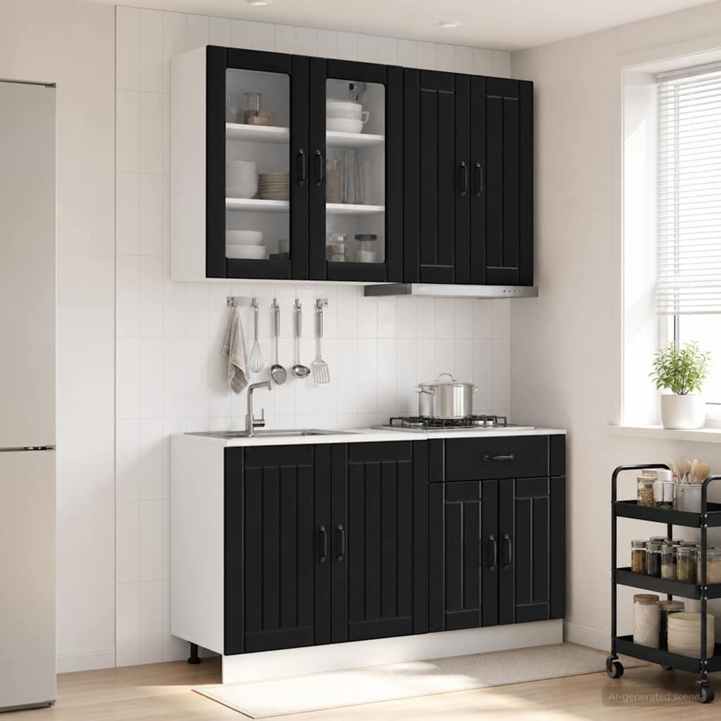 vidaXL Kitchen Unit LUCCA 4 pcs Black Engineered Wood