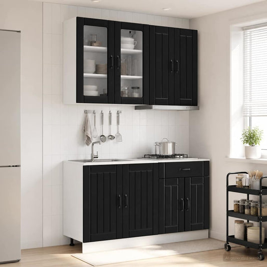 vidaXL Kitchen Unit LUCCA 4 pcs Black Engineered Wood