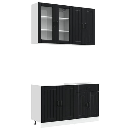 vidaXL Kitchen Unit LUCCA 4 pcs Black Engineered Wood