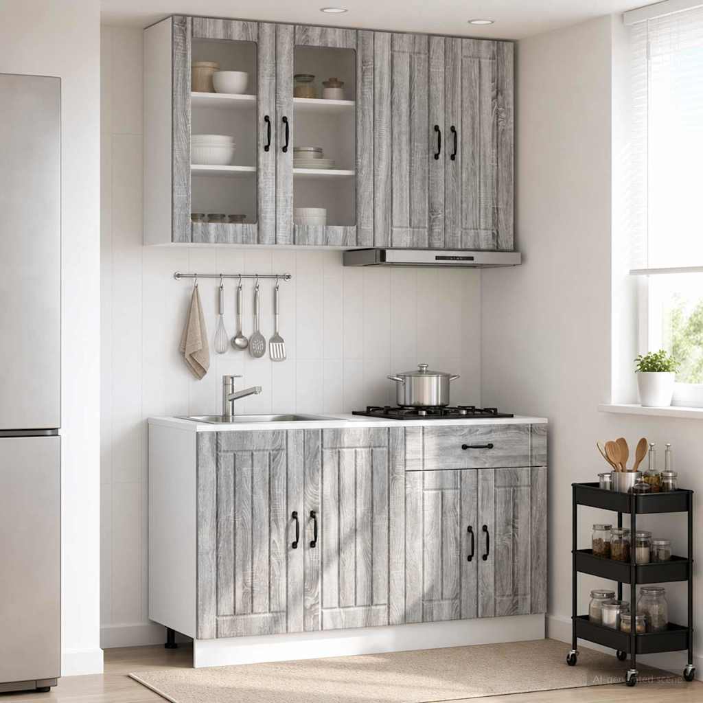 vidaXL Kitchen Unit LUCCA 4 pcs Grey Sonoma Engineered Wood