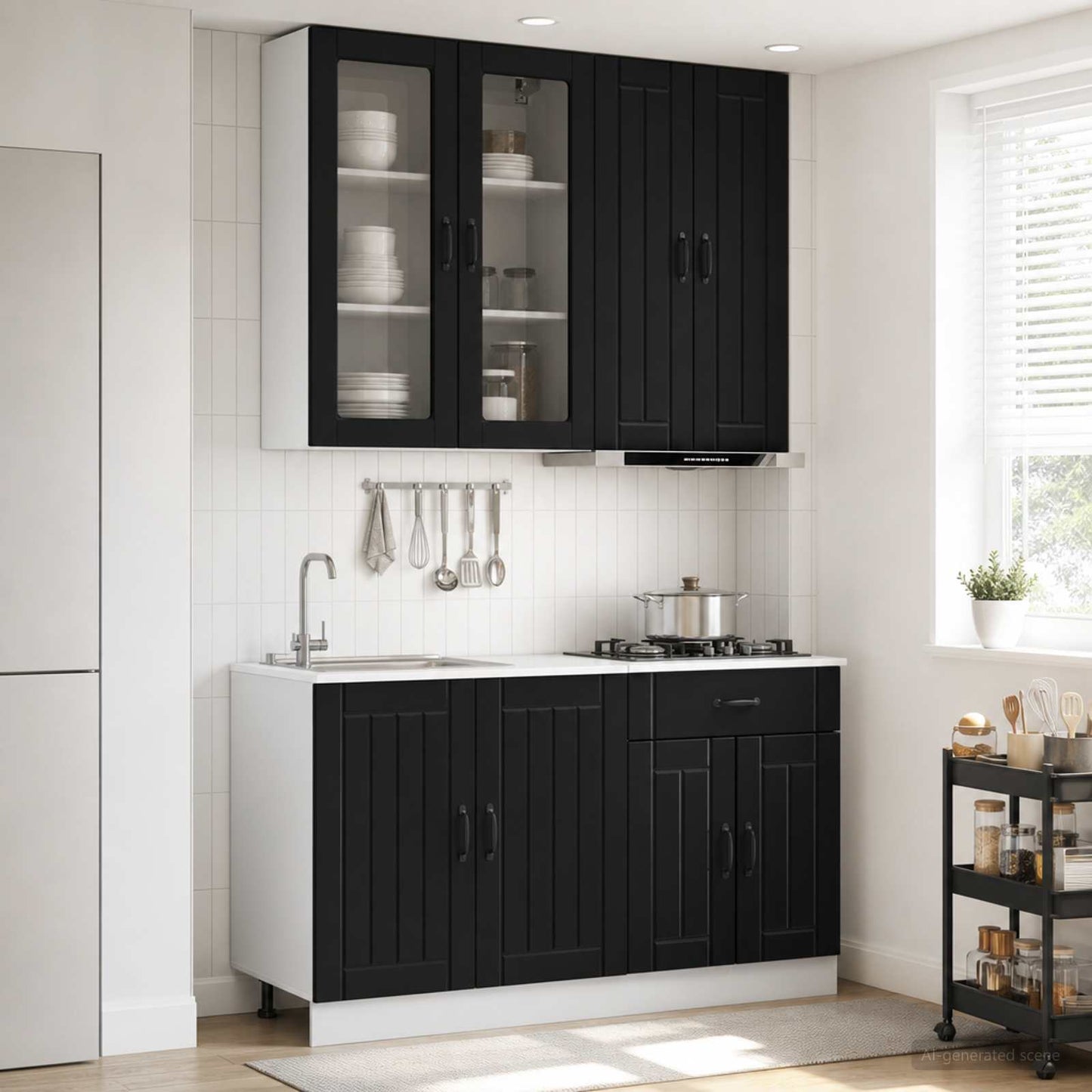 vidaXL Kitchen Unit LUCCA 4 pcs Black Engineered Wood