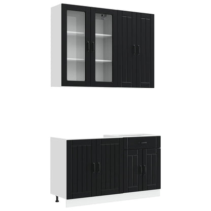 vidaXL Kitchen Unit LUCCA 4 pcs Black Engineered Wood