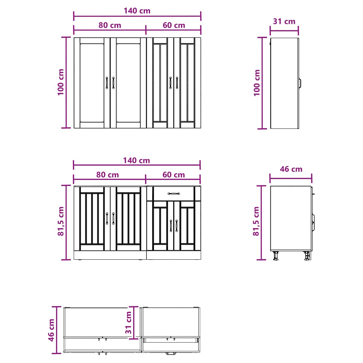 vidaXL Kitchen Unit LUCCA 4 pcs Grey Sonoma Engineered Wood