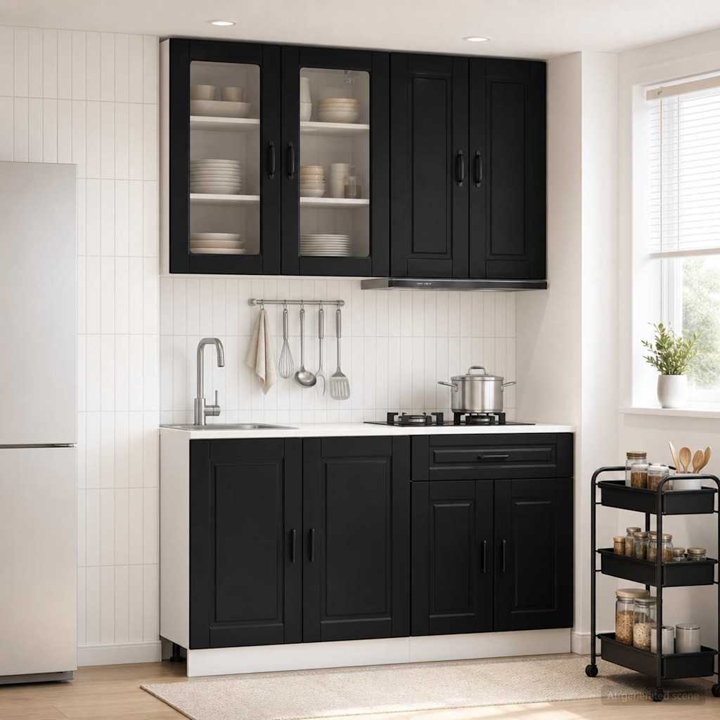 vidaXL Kitchen Unit PORTO 4 pcs Black Engineered Wood