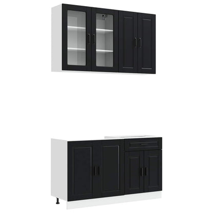 vidaXL Kitchen Unit PORTO 4 pcs Black Engineered Wood