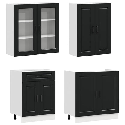 vidaXL Kitchen Unit PORTO 4 pcs Black Engineered Wood