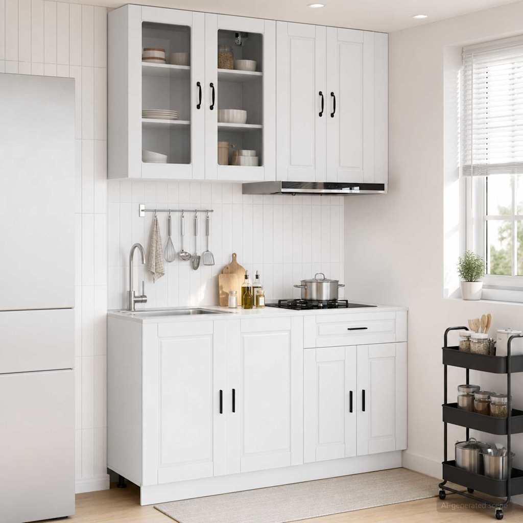 vidaXL Kitchen Unit PORTO 4 pcs High Gloss White Engineered Wood