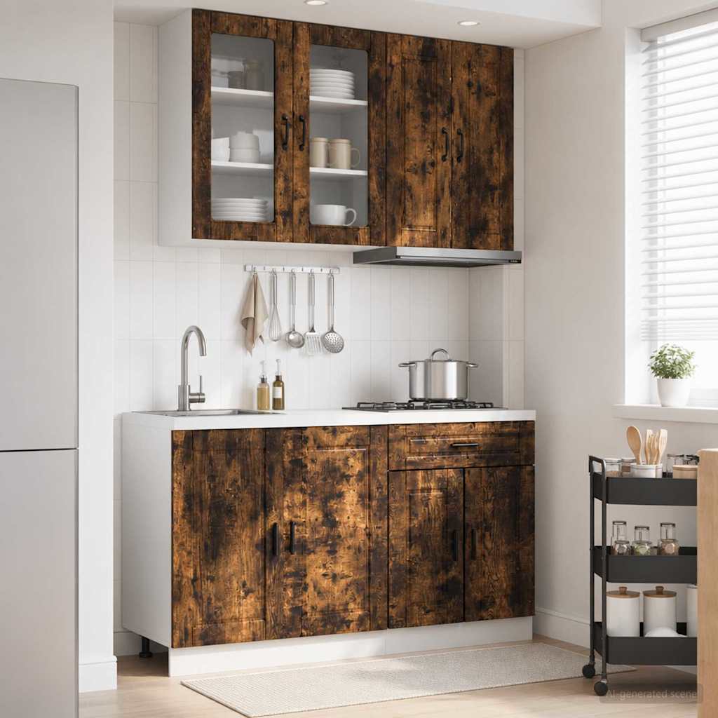 vidaXL Kitchen Unit PORTO 4 pcs Smoked Oak Engineered Wood
