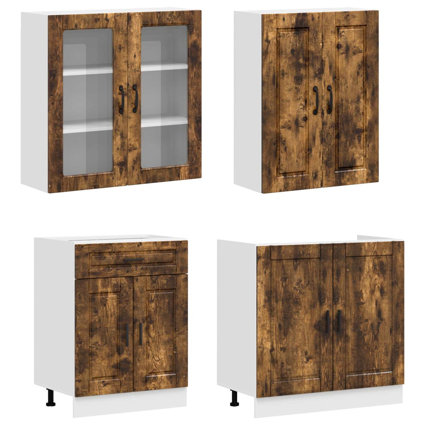vidaXL Kitchen Unit PORTO 4 pcs Smoked Oak Engineered Wood