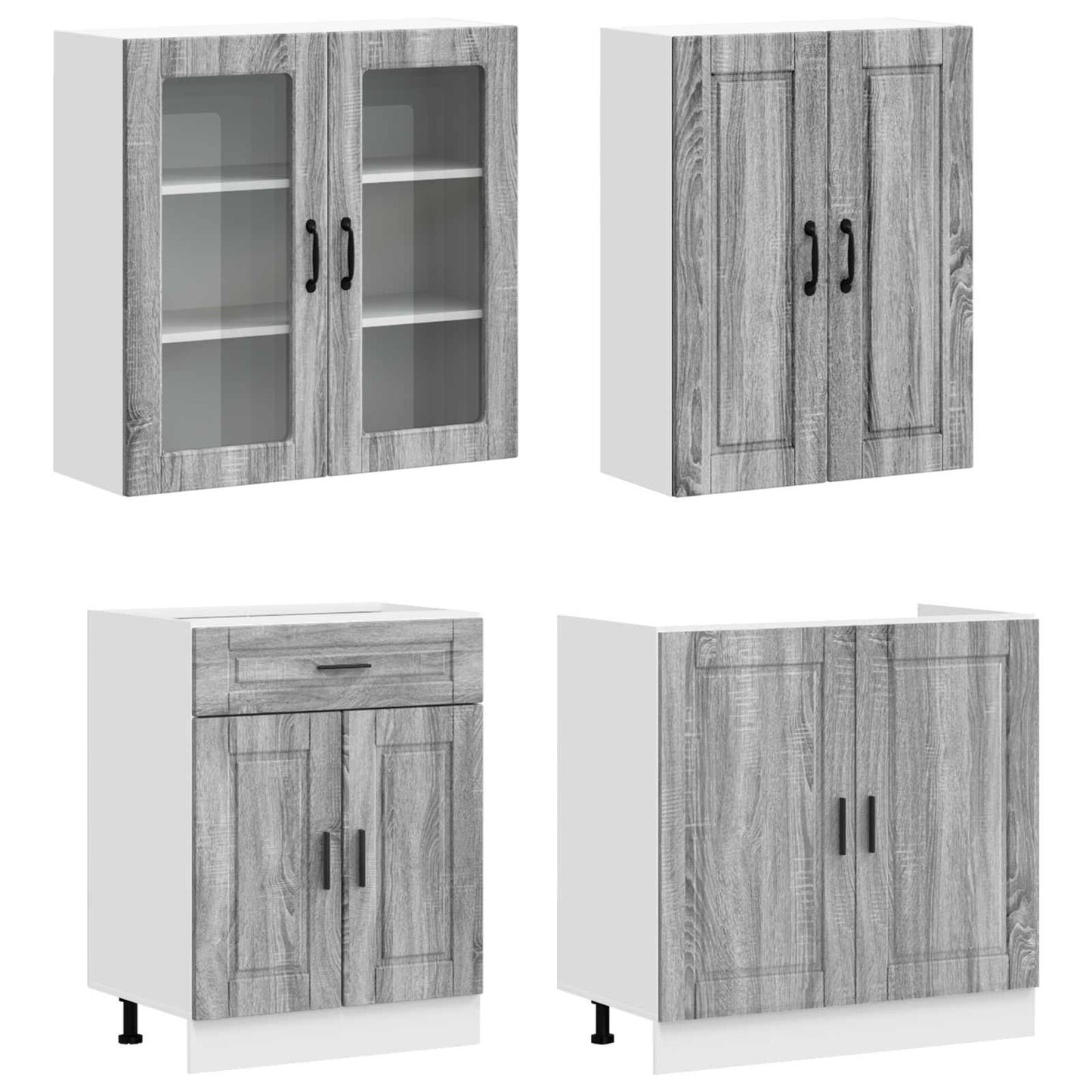 vidaXL Kitchen Unit PORTO 4 pcs Grey Sonoma Engineered Wood