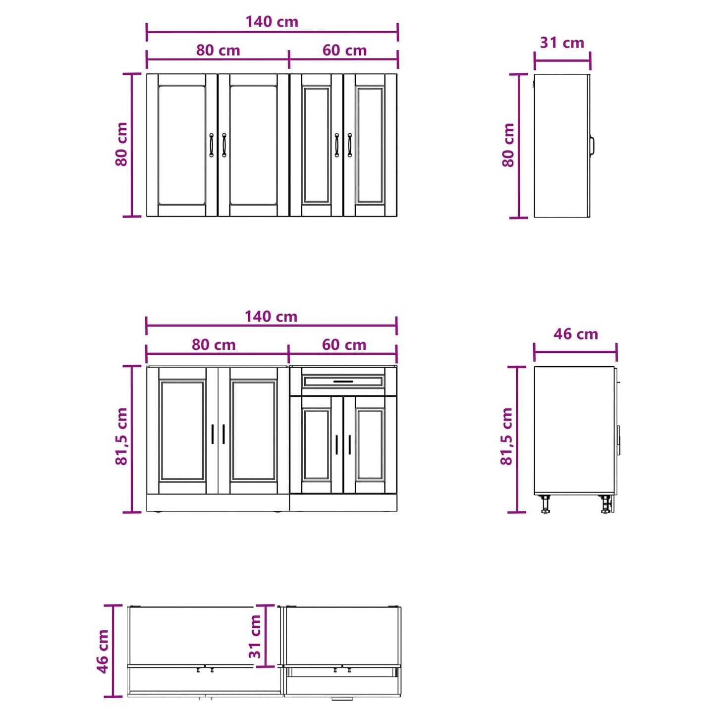 vidaXL Kitchen Unit PORTO 4 pcs Artisan Oak Engineered Wood