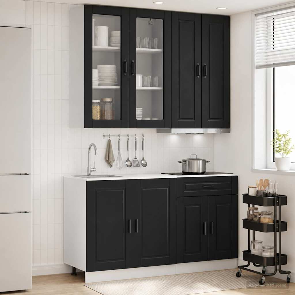vidaXL Kitchen Unit PORTO 4 pcs Black Engineered Wood