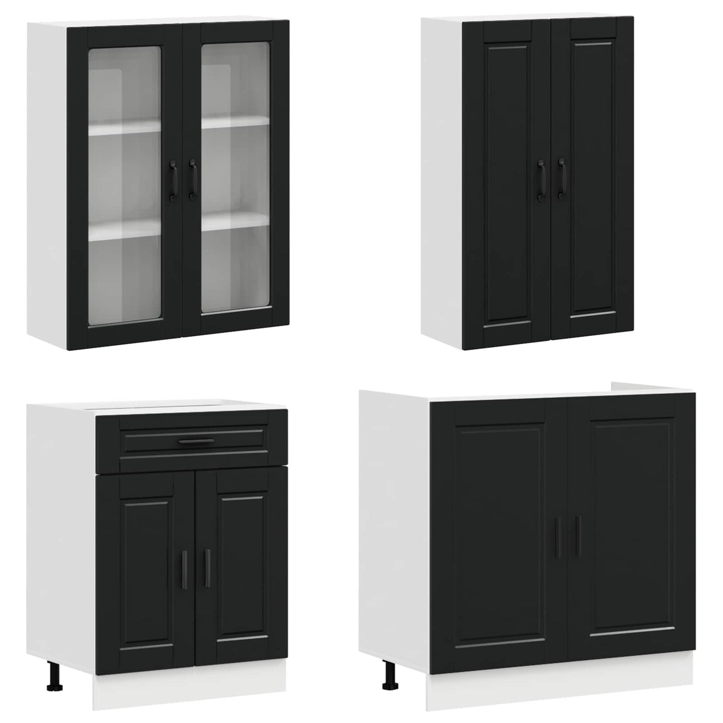 vidaXL Kitchen Unit PORTO 4 pcs Black Engineered Wood