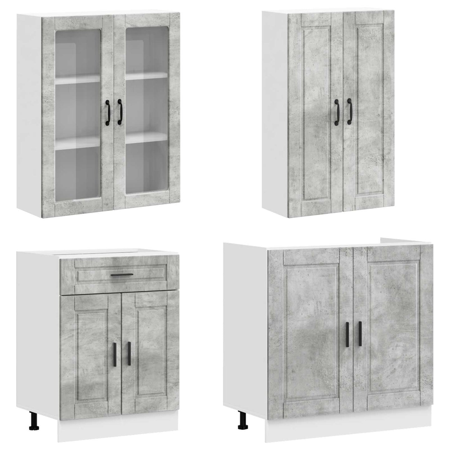 vidaXL Kitchen Unit PORTO 4 pcs Concrete Grey Engineered Wood