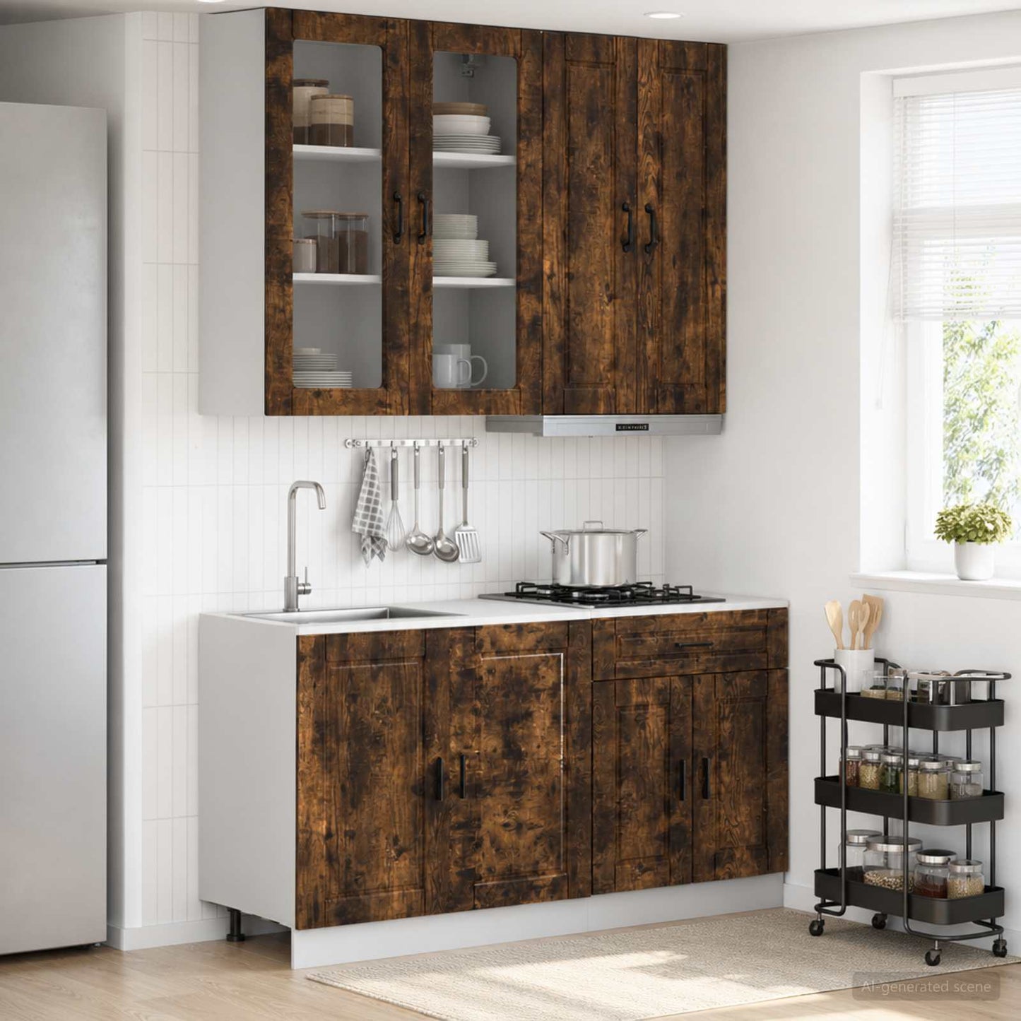 vidaXL Kitchen Unit PORTO 4 pcs Smoked Oak Engineered Wood