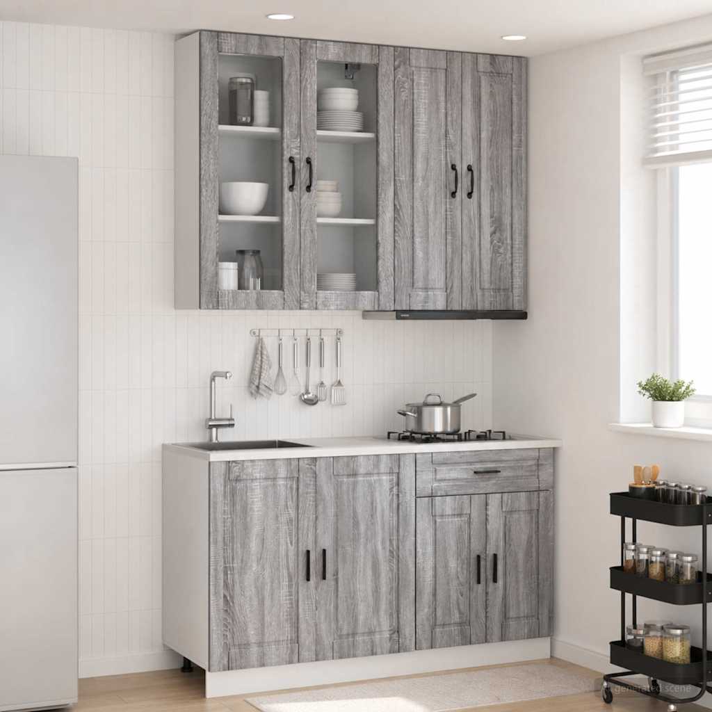 vidaXL Kitchen Unit PORTO 4 pcs Grey Sonoma Engineered Wood
