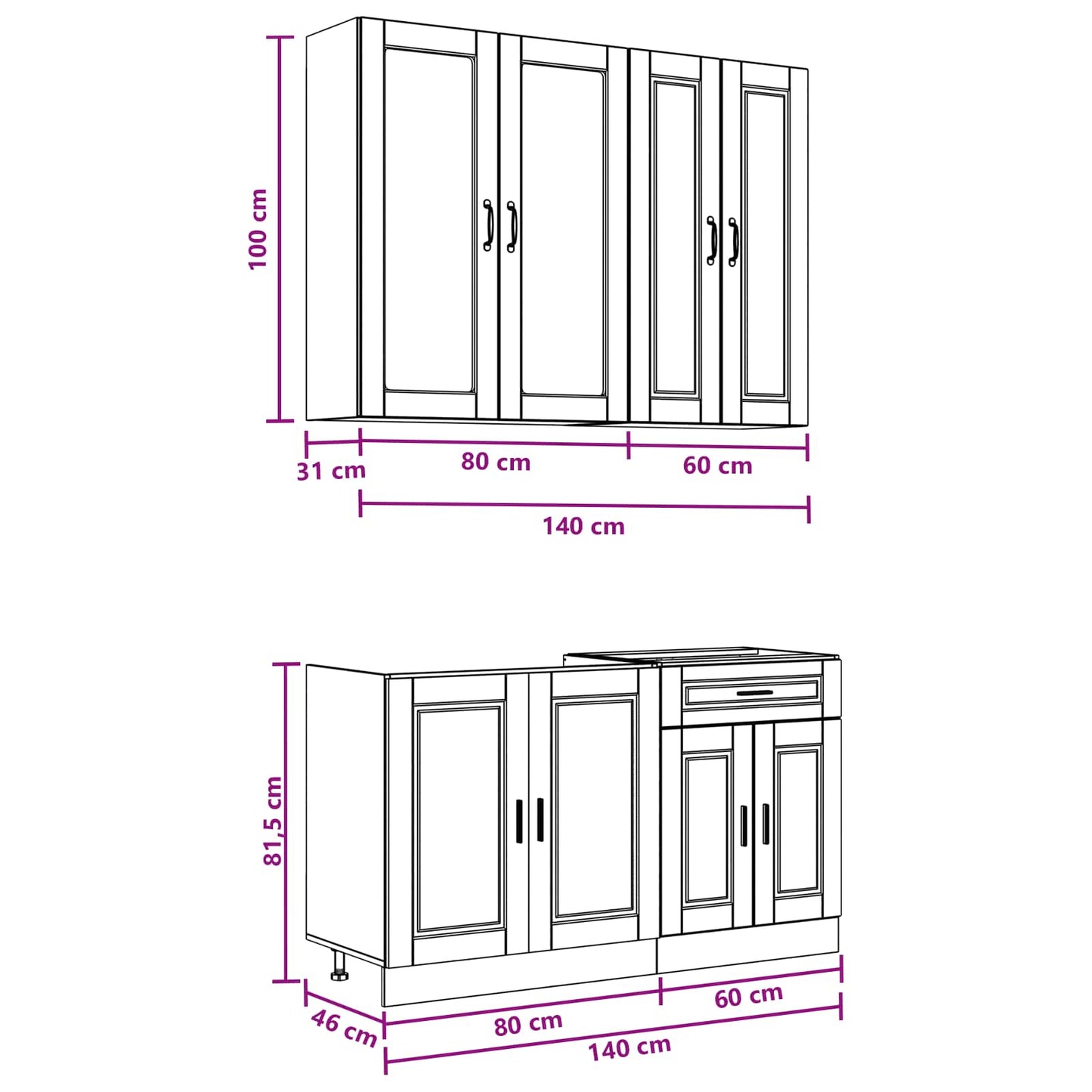 vidaXL Kitchen Unit PORTO 4 pcs Grey Sonoma Engineered Wood