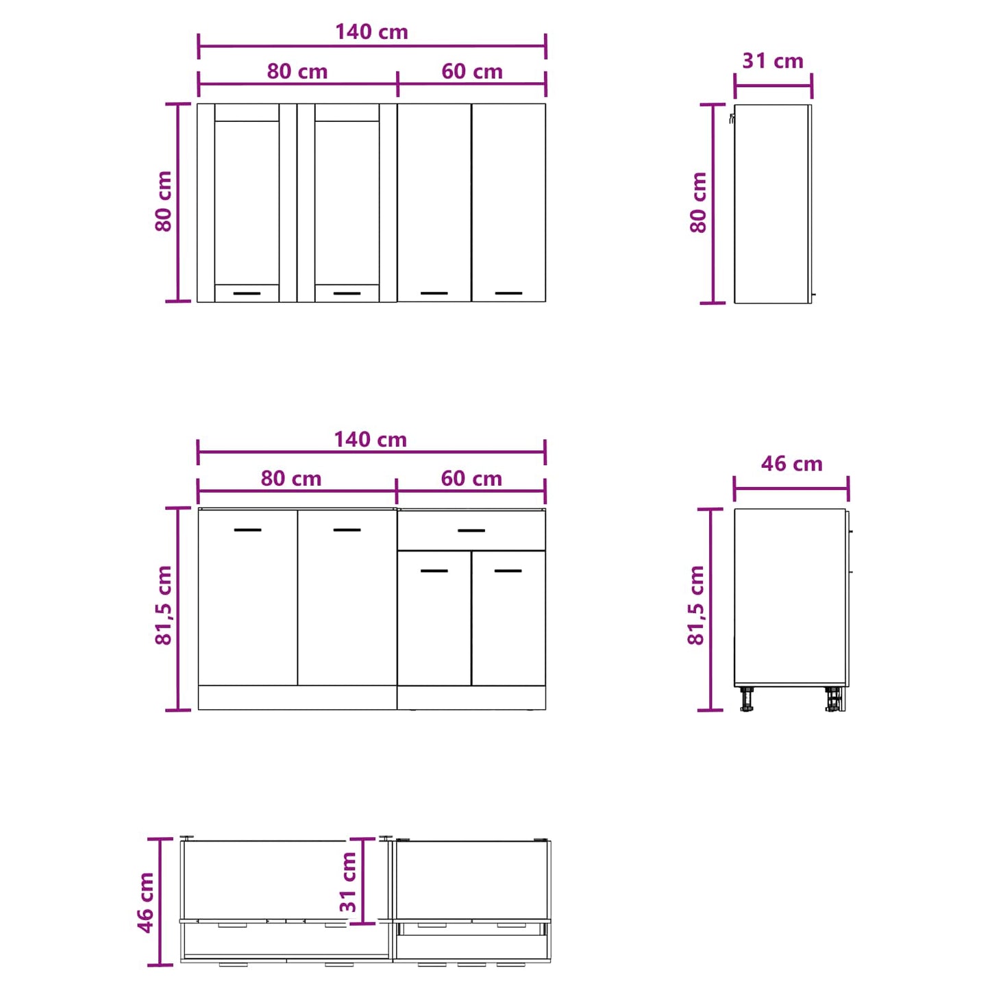 vidaXL Kitchen Unit LYON 4 pcs White Engineered Wood
