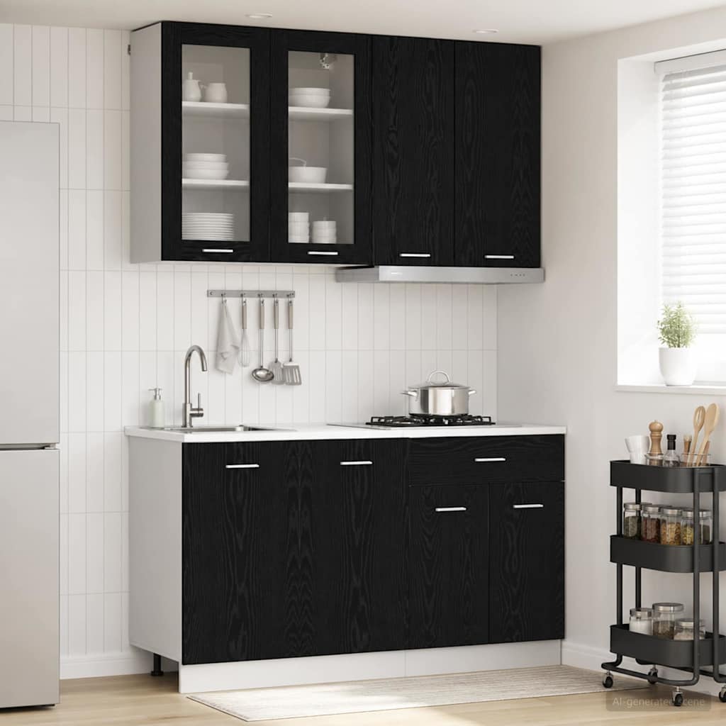 vidaXL Kitchen Unit LYON 4 pcs Black Oak Engineered Wood